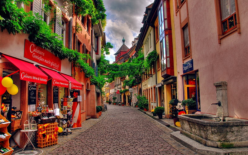 Swiss cities, old street, R, summer, paver, Switzerland, Europe, HD wallpaper