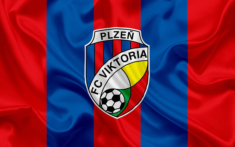 FC Viktoria Plzen, Football club, Pilsen, Czech Republic, emblem, Viktoria logo, blue red silk flag, Czech football championship, HD wallpaper