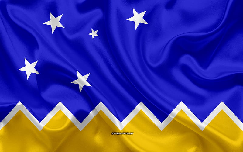 Flag of Magallanes Region silk flag, Chilean Administrative Region, silk texture, Magallanes Region, Chile, South America, Magallanes flag, HD wallpaper