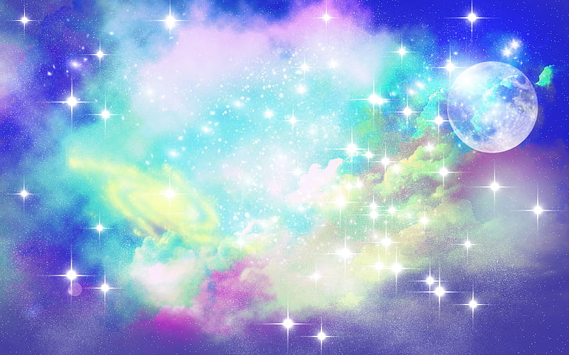 Outer Space, stars, moon, nebula, space, colors, dream, galaxy, HD wallpaper