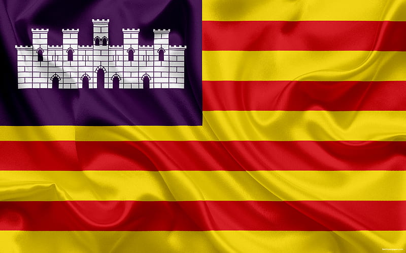 Flag of the Balearic Islands, autonomous community, Spain, Balearic Islands, silk flag, HD wallpaper