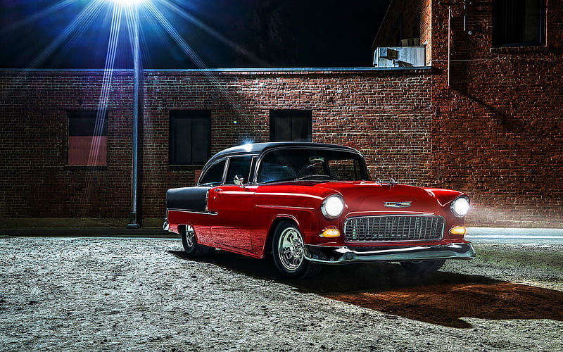 Chevrolet Bel Air, night, muscle cars, 1955 cars, retro cars, 1955 Chevrolet Bel Air, american cars, Chevrolet, HD wallpaper