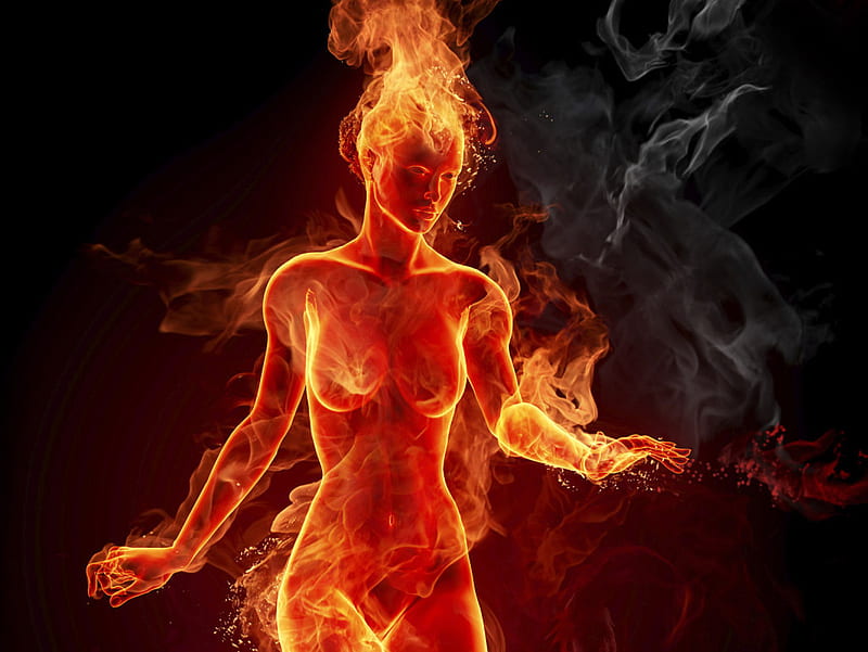 Shes Hot, fire, flames, girl, HD wallpaper