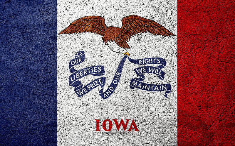 Flag of State of Iowa, concrete texture, stone background, Iowa flag, USA, Iowa State, flags on stone, Flag of Iowa, HD wallpaper