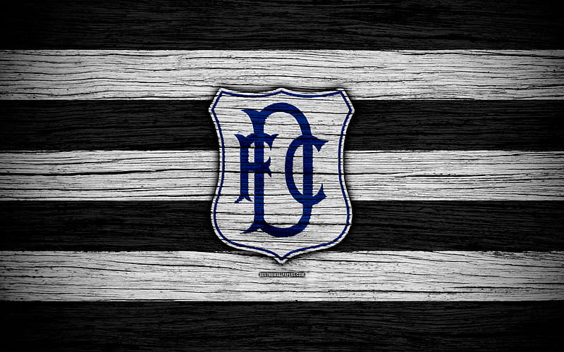 Dundee FC, logo, Scottish Premiership, soccer, football, Scotland, Dundee, wooden texture, Scottish Football Championship, FC Dundee, HD wallpaper