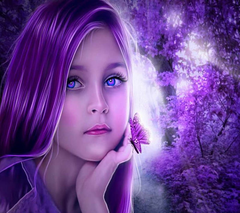 Purple girl, girl, purple, HD wallpaper