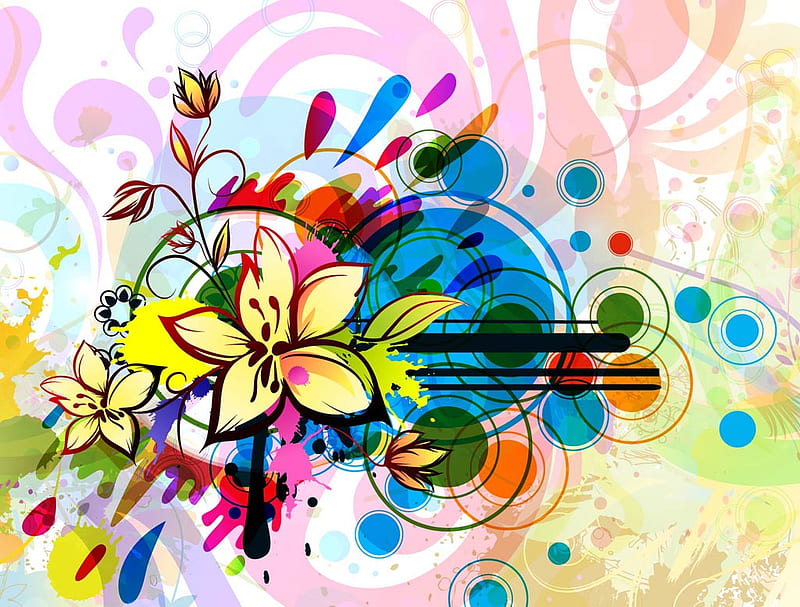 COMPOSING VECTOR, flower, colorful, vector, composing, HD wallpaper