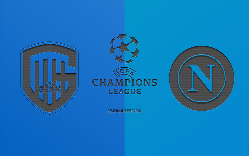 Genk vs Napoli, football match, 2019 Champions League, promo, blue background, creative art, UEFA Champions League, football, KRC Genk, HD wallpaper