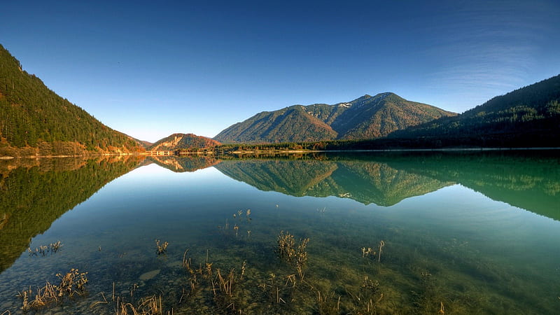 Under the water, lakes, sky, water, mountains, nature, reflection ...