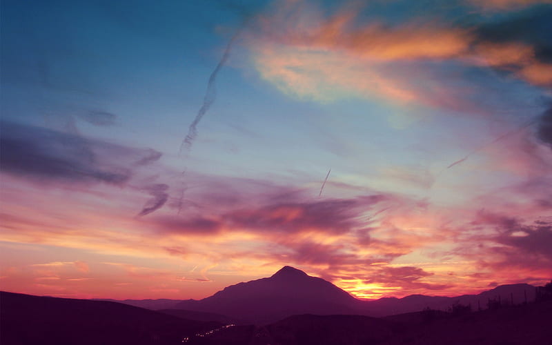 do you hear?, mountain, sunset, sky, clouds, HD wallpaper