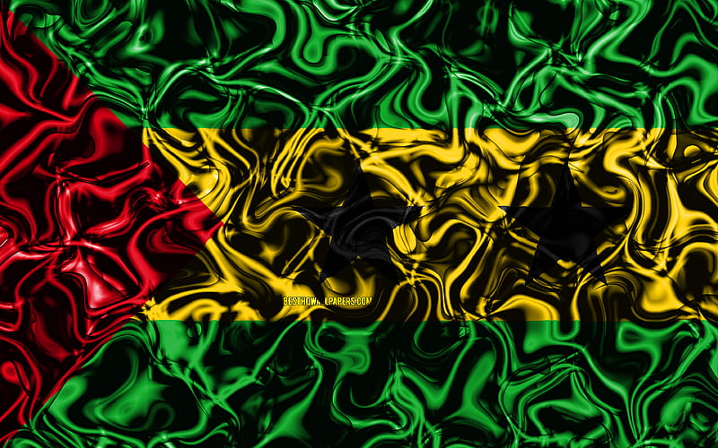 Flag of Sao Tome and Principe, abstract smoke, Africa, national symbols, Sao Tome and Principe flag, 3D art, creative, African countries, Sao Tome and Principe, HD wallpaper