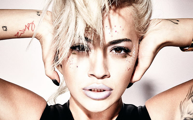 Rita Ora, singer, blonde, makeup, pretty girl, portrait, HD wallpaper