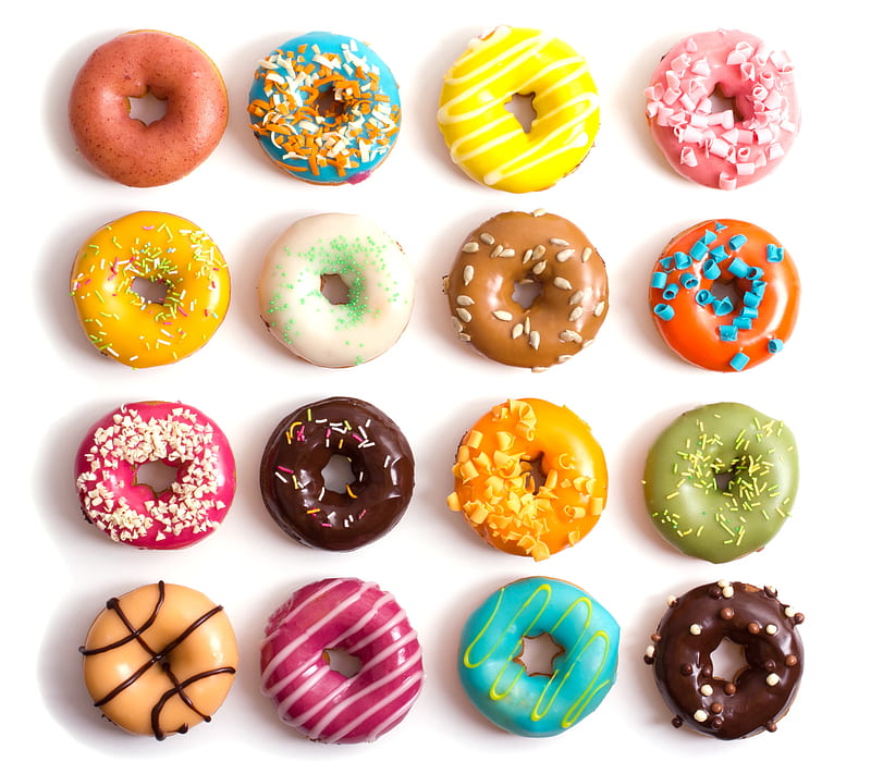 Donuts, colorful, dessert, glaze, sweet, HD wallpaper