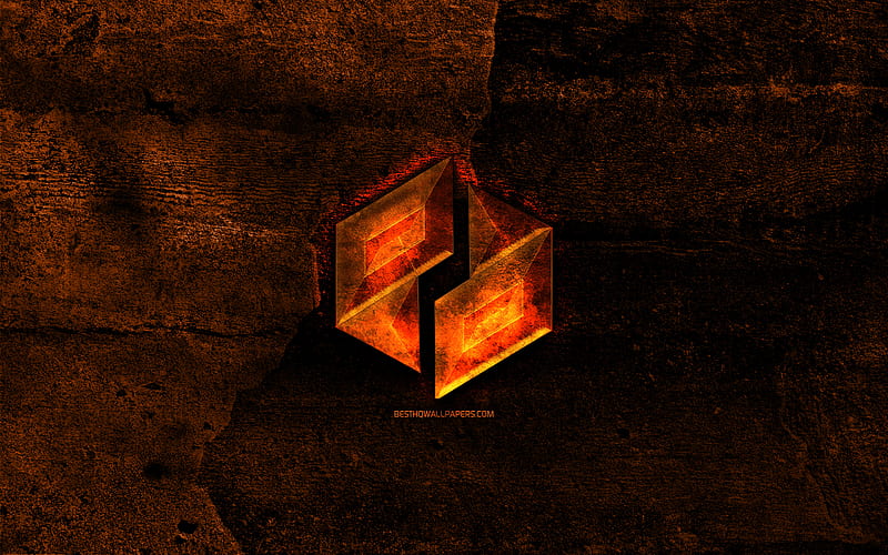 Ubiq fiery logo, orange stone background, creative, Ubiq logo, cryptocurrency, Ubiq, HD wallpaper