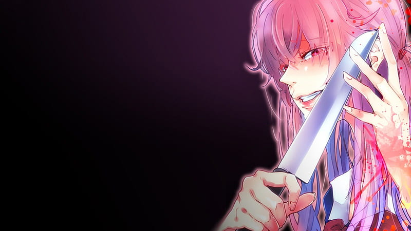 Yuno Gasai, yuno, girl, future diary, anime, scary, pink, HD wallpaper