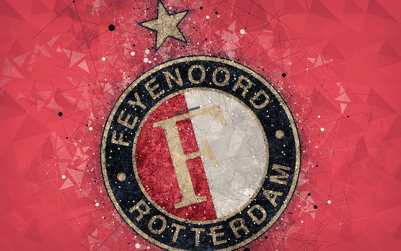 Feyenoord Rotterdam logo, geometric art, Dutch football club, red background, Eredivisie, Rotterdam, Netherlands, creative art, football, Feyenoord FC, HD wallpaper