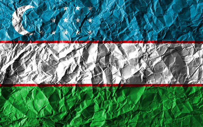 Uzbek flag crumpled paper, Asian countries, creative, Flag of Uzbekistan, national symbols, Asia, Uzbekistan 3D flag, Uzbekistan, HD wallpaper