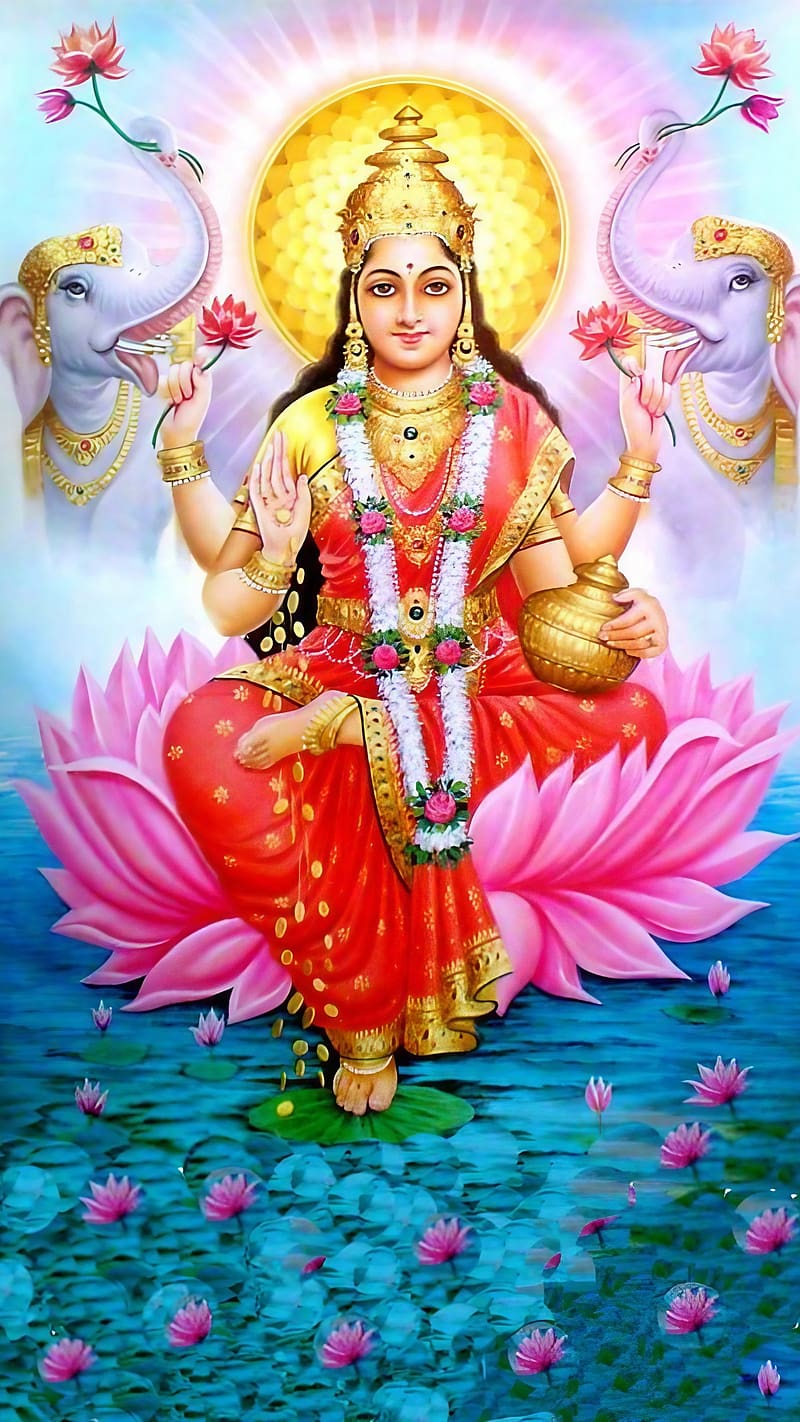 Lakshmi Ji Ke Sitting On Lotus, lakshmi ji ke, maa laxmi sitting on lotus, hindu goddess, bhakti, devotional, HD phone wallpaper
