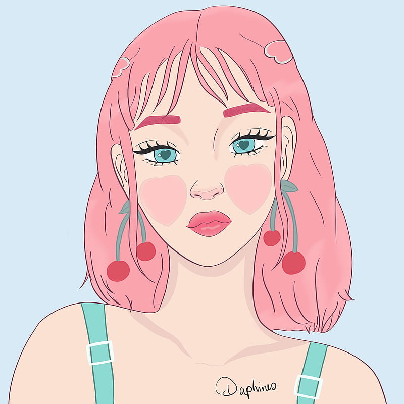 simple background, women, face, artwork, pink hair, ArtStation, HD phone wallpaper
