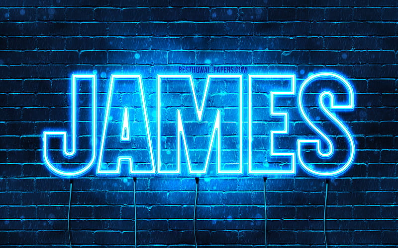 James with names, James name, blue neon lights, Happy Birtay James, popular dutch male names, with James name, HD wallpaper