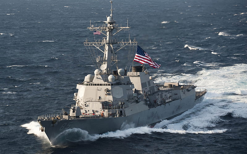 USS McCampbell, DDG-85, destroyer, US Navy, Arly Burke class, US flag, American flag, US warships, ocean, HD wallpaper