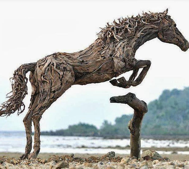 Wooden Horse, horse, nature, sculpture, wood, HD wallpaper