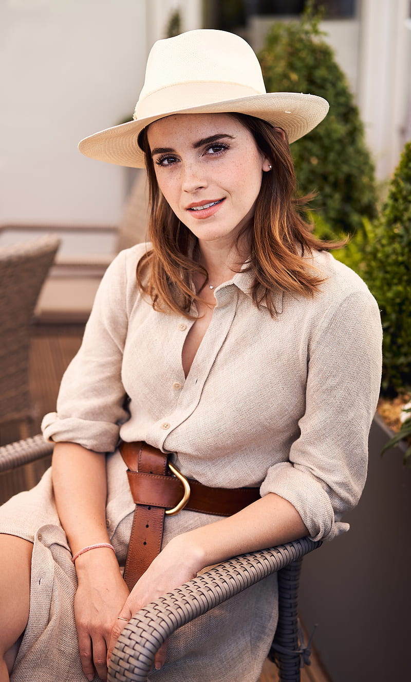 women, Emma Watson, hat, dress, freckles, actress, brunette, brown eyes, HD phone wallpaper
