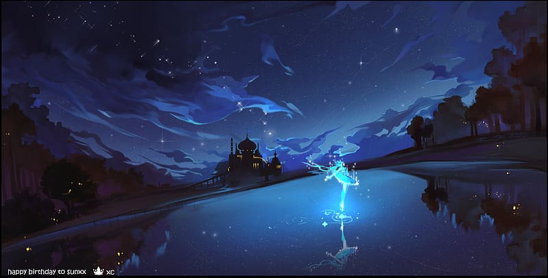 Anime Night Sky Stars Lake Landscape Scenery, anime night sky pc HD  wallpaper | Pxfuel