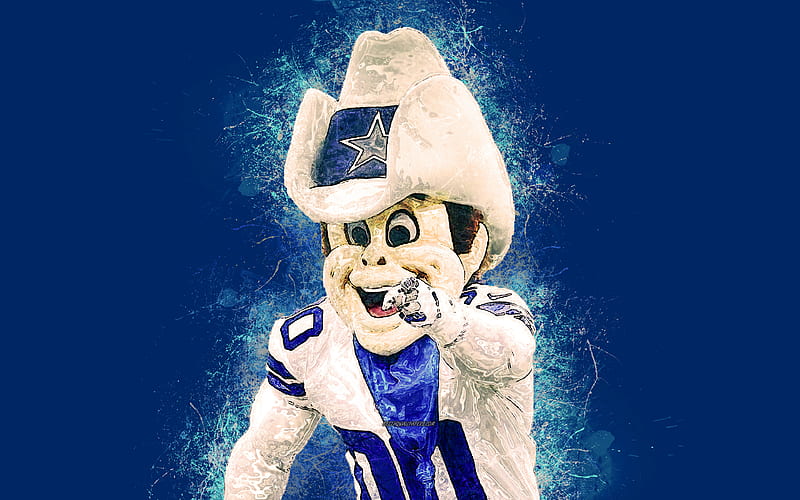 Rowdy, official mascot, Dallas Cowboys art, NFL, USA, grunge art, symbol, blue background, paint art, National Football League, NFL mascots, Dallas Cowboys mascot, HD wallpaper