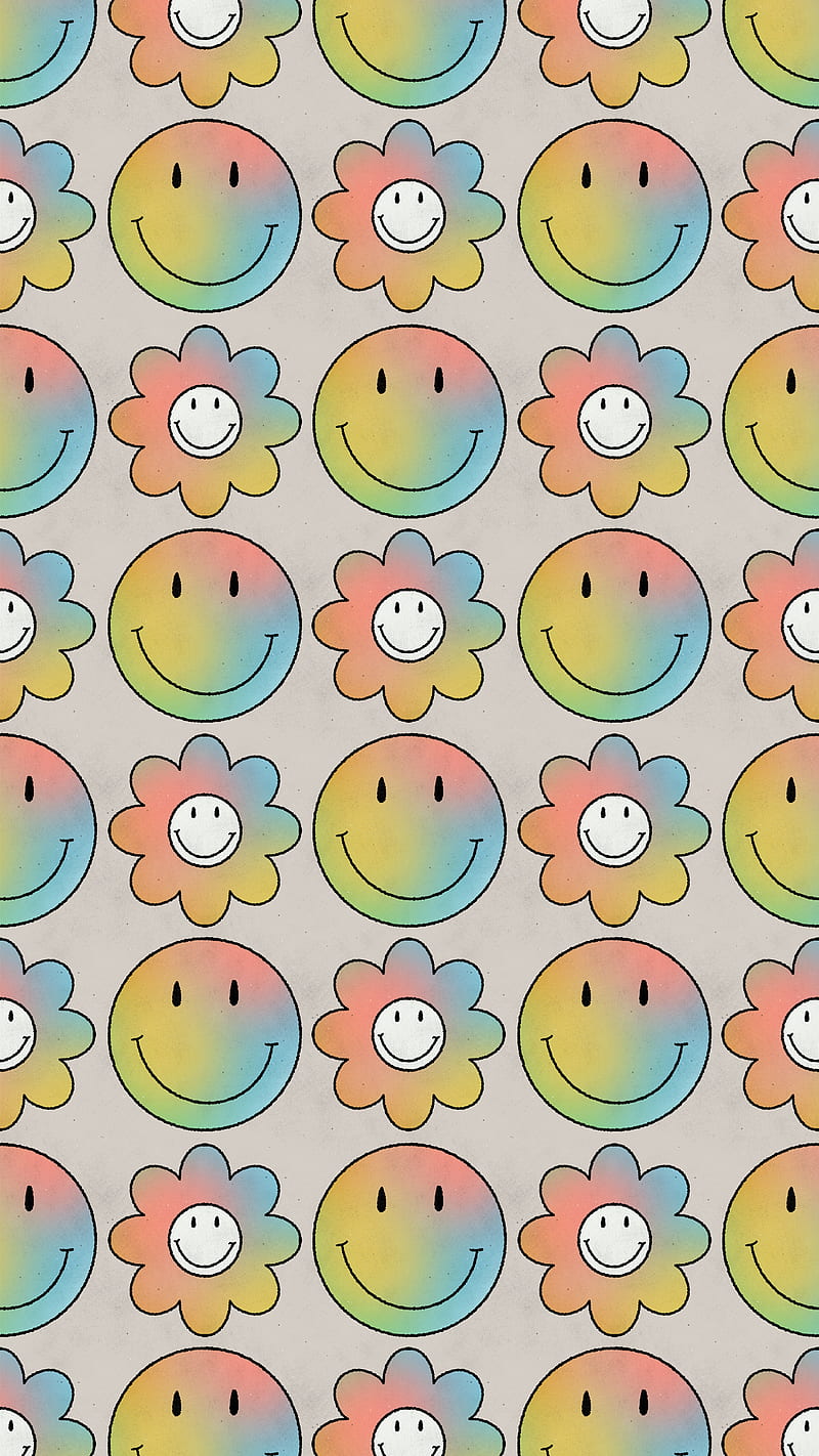Smiley & Flower Smiley, cute, doodle, drawing, gradient, happiness, smile,  trippy, HD phone wallpaper | Peakpx