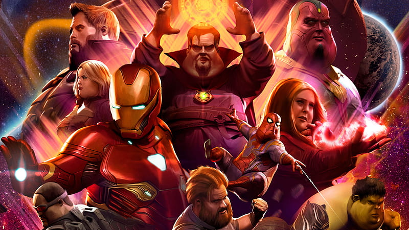Fat Avengers Infinity War Heroes, avengers-infinity-war, behance, artwork, HD wallpaper