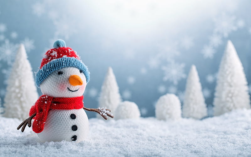 snowman, winter, snow, Christmas, White Christmas tree, snowy forest, 2018, New Year, toy, HD wallpaper