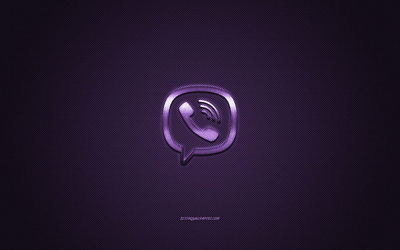 Viber, social media, Viber purple logo, purple carbon fiber background, Viber logo, Viber emblem, HD wallpaper