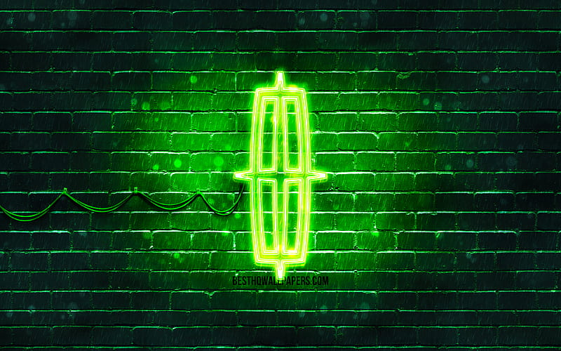 Lincoln green logo green brickwall, Lincoln logo, cars brands, Lincoln neon logo, Lincoln, HD wallpaper