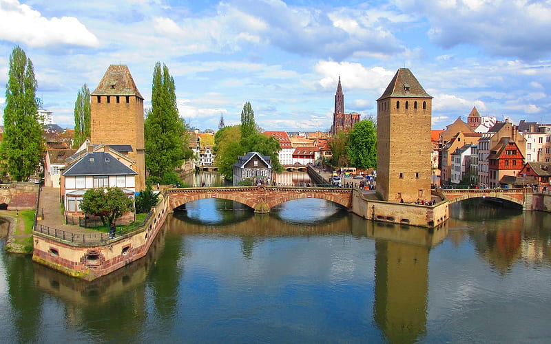 Strasbourg, Alsace, France, Strasbourg, France, water, bridge, city, HD wallpaper