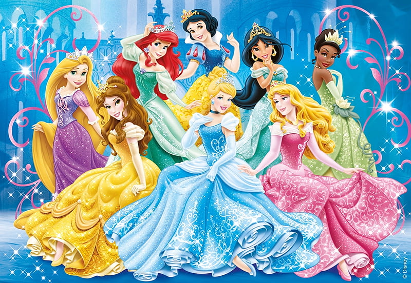 Dsney princesses, world, fantasy, dress, luminos, girl, princess, pink, disney, HD wallpaper