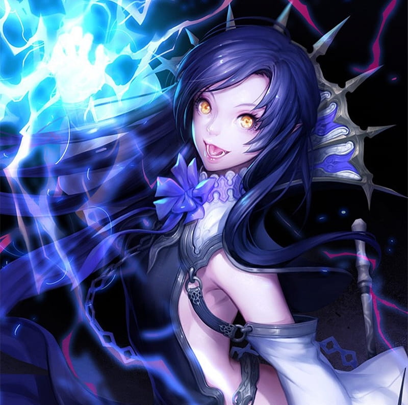 Lightning Girl, pretty, lovely, lightninig, bonito, smile, sweet, girl, blue hair, anime, beauty, anime girl, long hair, blue, HD wallpaper