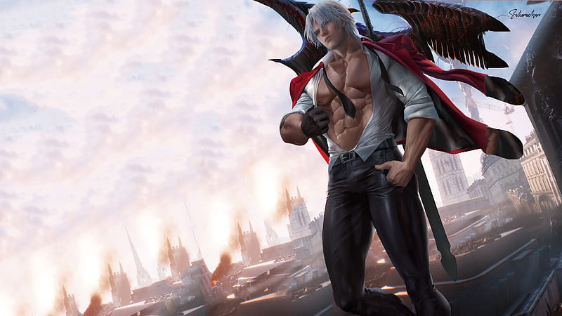 Dante - Devil May Cry, shirtless, sakimichan, dante, muscle, devil may cry, HD wallpaper