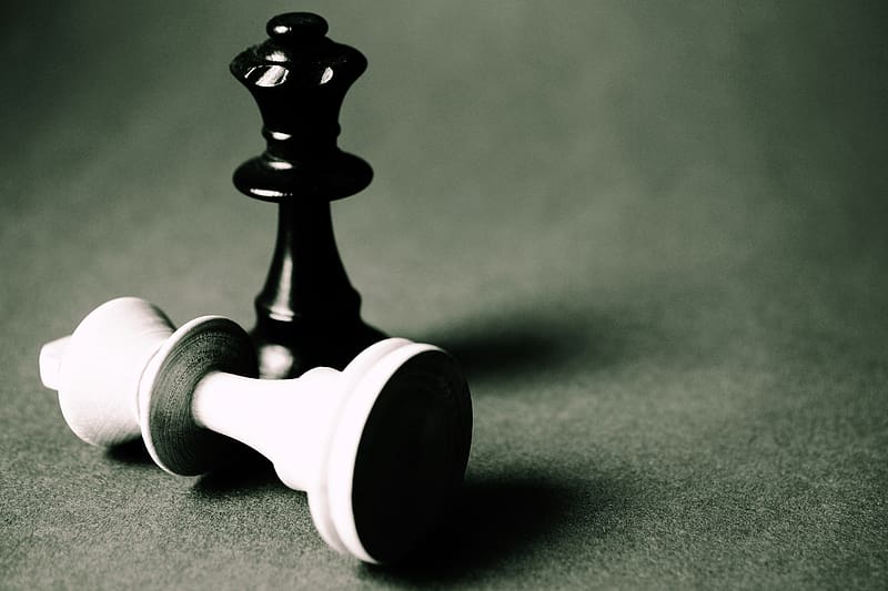 chess, pieces, black and white, game, glare, HD wallpaper