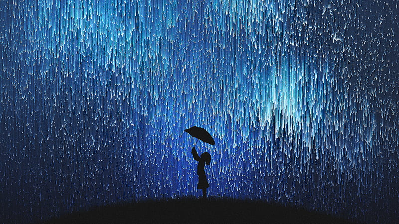 Rain Of Stars Little Girl With Umbrella, rain, stars, artist, artwork, digital-art, HD wallpaper