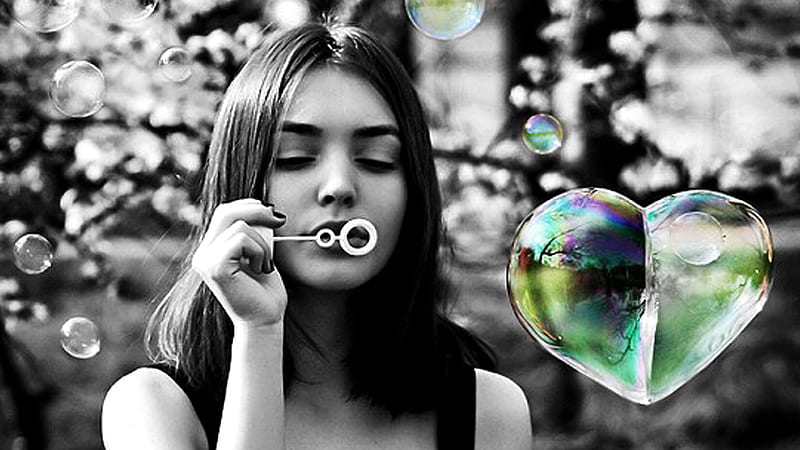 I Love ..., fall, emotions, special, black and white, bonito, woman, sweet, graphy, care, tenderness, love, bubbles, beauty, tender, feelings, fun, spring, delicate, girl, heart, summer, hop, HD wallpaper