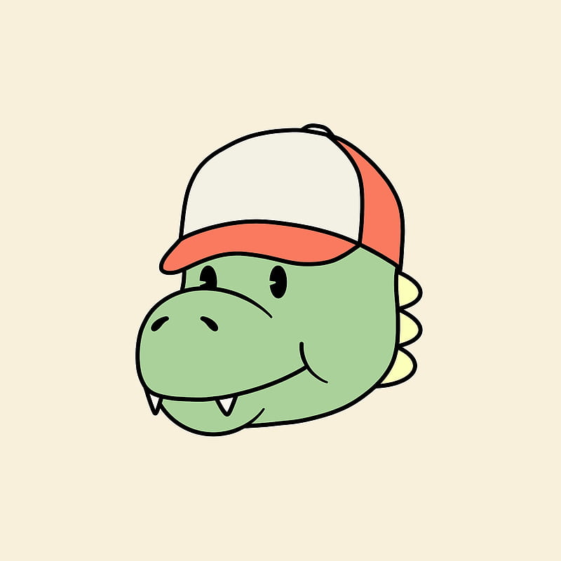 Baseball dino, Louis16art, cap, cartoon, cute, dinosaur, funny, kawaii, lizard, tiny, too, HD mobile wallpaper