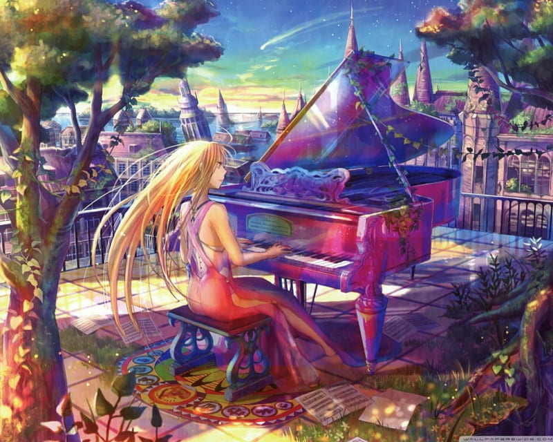 HD anime girl playing piano wallpapers | Peakpx