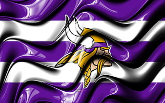 Minnesota Vikings flag, violet and white 3D waves, NFL, american football team, Minnesota Vikings logo, american football, Minnesota Vikings, HD wallpaper