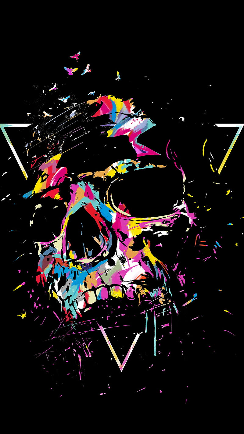 Skull explosion, bones, color, go, nebula, purple, HD phone wallpaper
