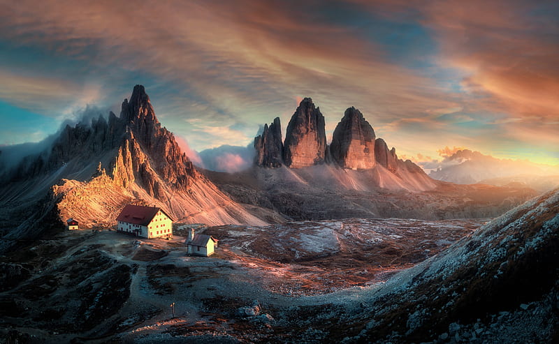 graphy, Sunset, Dolomites, Italy, HD wallpaper