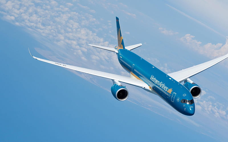 Airbus A350-900, airplane in the sky, passenger plane, air travel concept, Airbus A350 XWB, Vietnam Airlines, Airbus, HD wallpaper