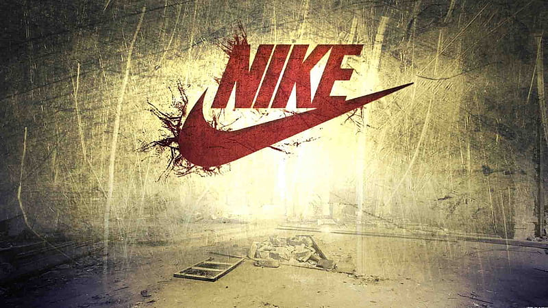 Red Nike Logo In Background Of Lighting Nike, HD wallpaper