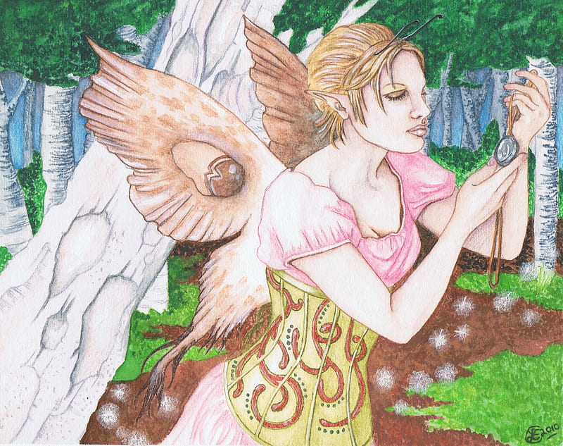 The Locket - Enchanted Visions Project, fantasy, wings, faery, watercolour, fairy, watercolor, HD wallpaper