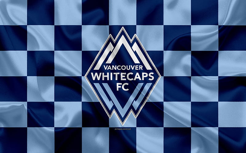 Vancouver Whitecaps FC logo, creative art, blue checkered flag, Canadian Soccer club, MLS, emblem, silk texture, Vancouver, Canada, USA, football, Major League Soccer, HD wallpaper